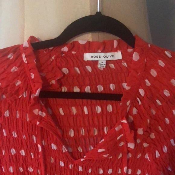 Rose + Olive red blouse with white polka dots - Picture 2 of 5